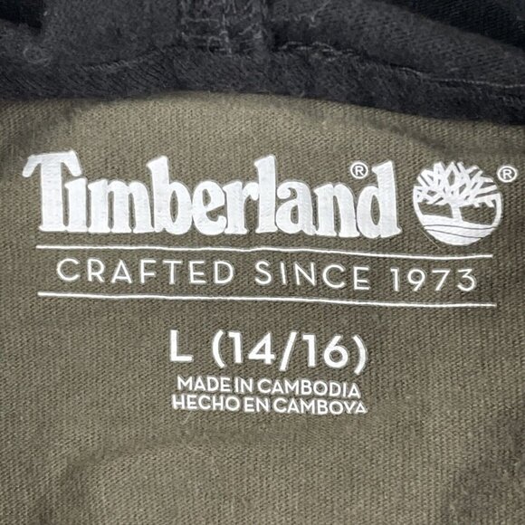 TIMBERLAND Hooded T-Shirt Youth Boys L(14/16) Long Sleeve Spellout Green Black - Picture 6 of 8
